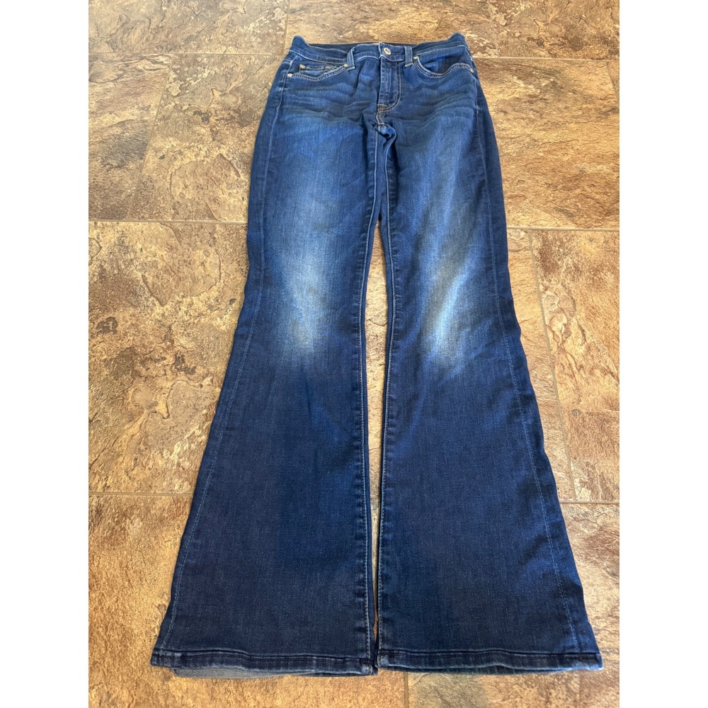 7 For All Mankind Womens Flare Bootcut Jeans Dark Denim EUC Size 24 Boho Western